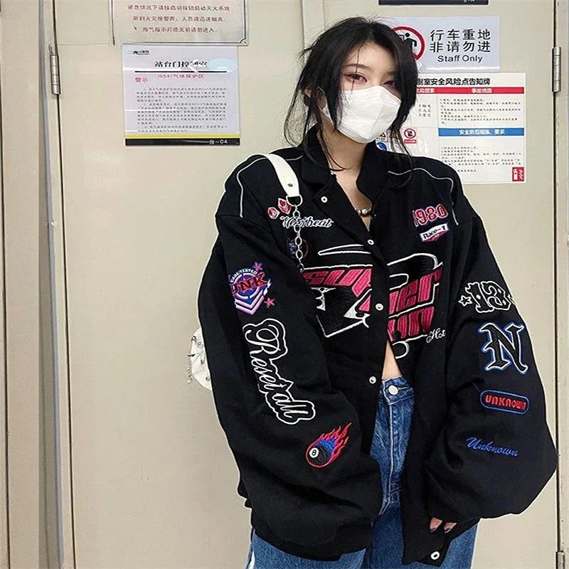Embroidered Graphic Varsity Jacket — vista posteriore