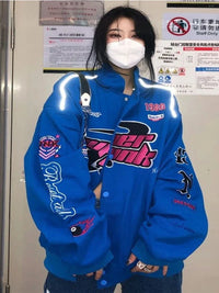 Embroidered Graphic Varsity Jacket — vista laterale