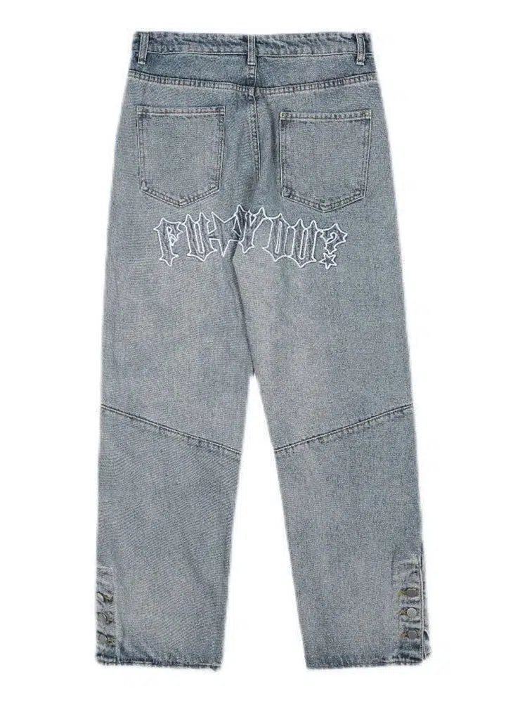 Embroidered Light Blue Baggy Jeans — vista laterale