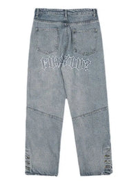 Embroidered Light Blue Baggy Jeans — vista laterale