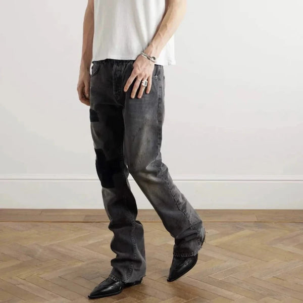 Y2K Embroidered Patchwork Distressed Baggy Black Denim Jeans