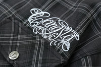 Embroidered Plaid Short Sleeve Button Up Flannel Shirt — vista laterale