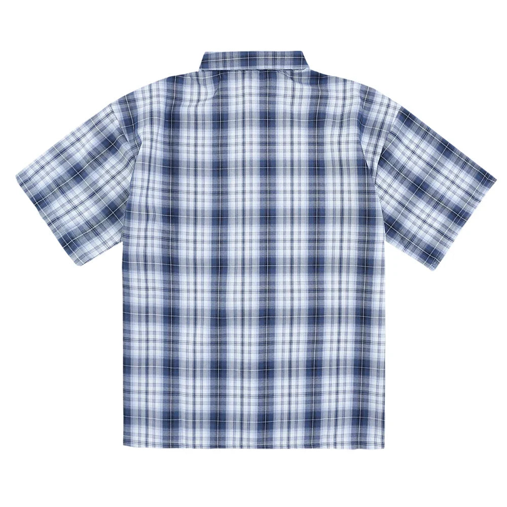 Embroidered Short Sleeve Plaid Button Down Shirt — vista posteriore