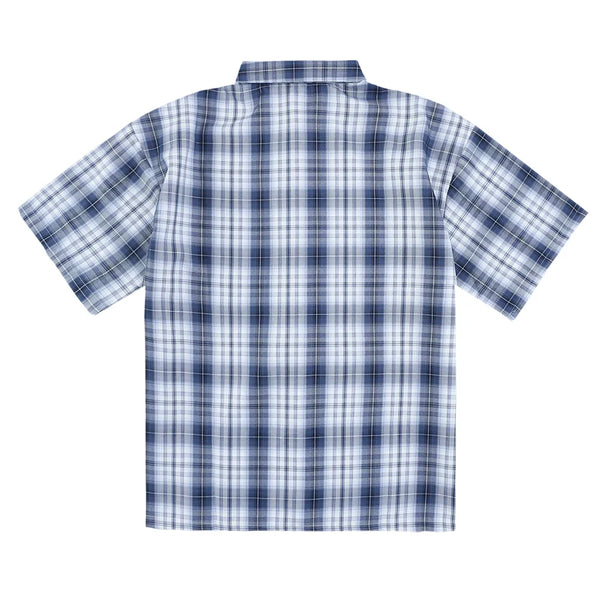 Y2K Embroidered Short Sleeve Plaid Button Down Shirt