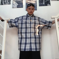 Embroidered Short Sleeve Plaid Button Down Shirt — dettaglio