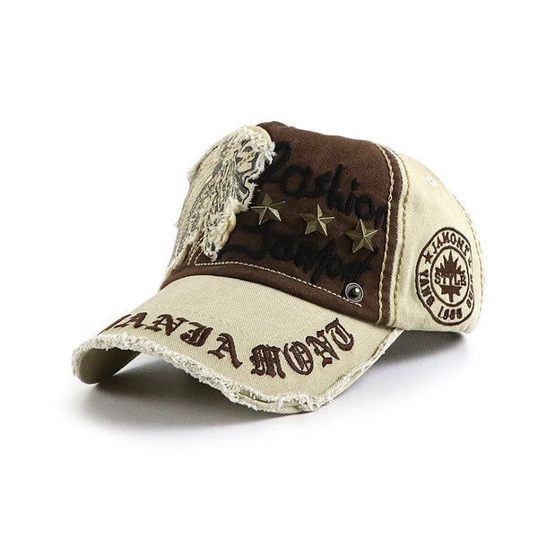Embroidered Vintage Wash Distressed Baseball Cap — vista frontale