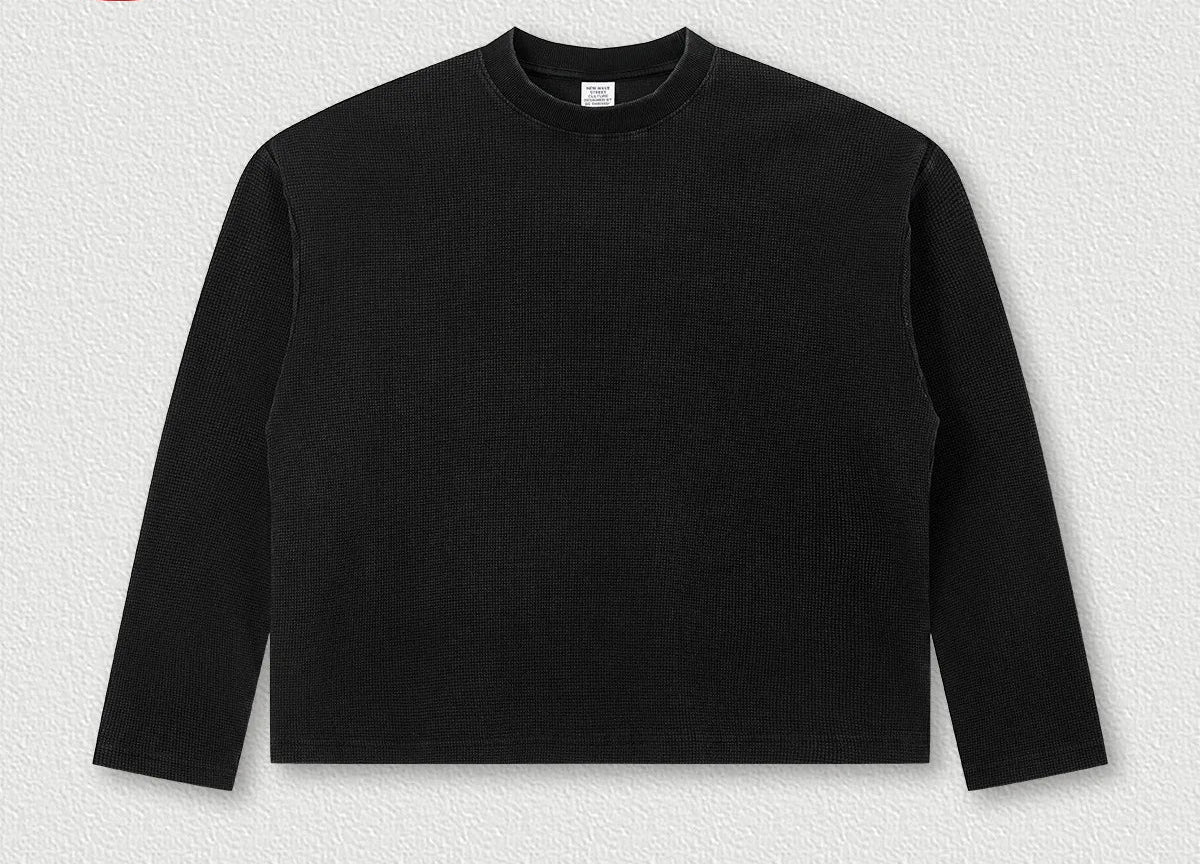 Essentials Acid Wash Waffle Knit Boxy Long Sleeve Top — vista laterale
