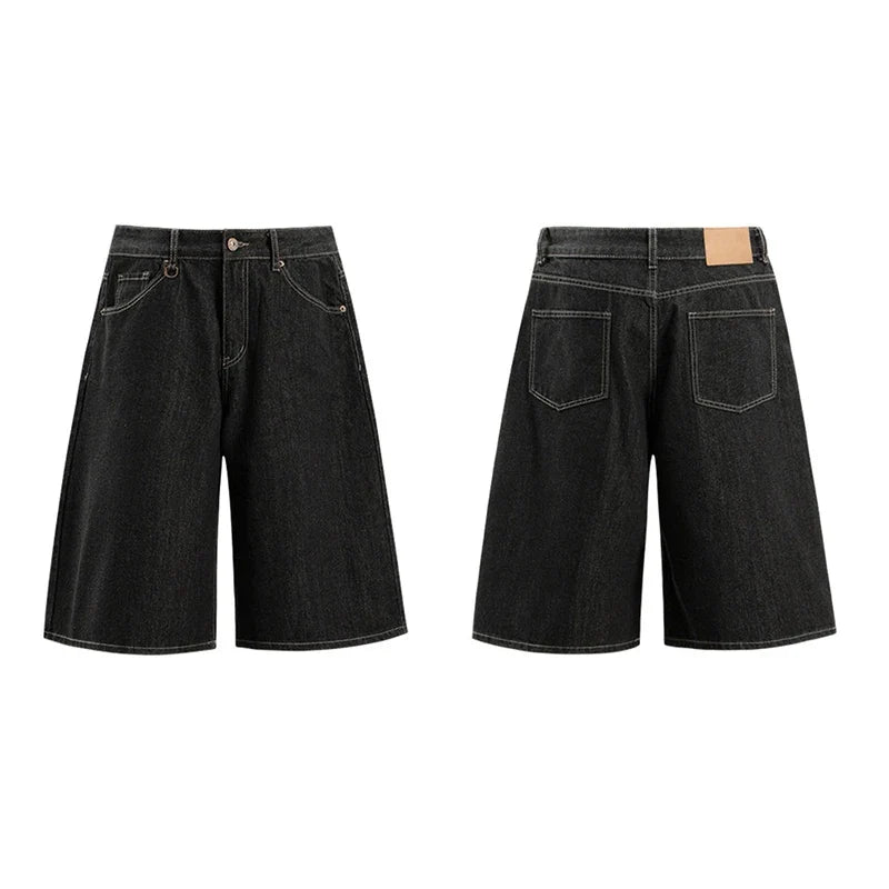 Essentials Contrast Stitch Denim Shorts Jorts — vista laterale