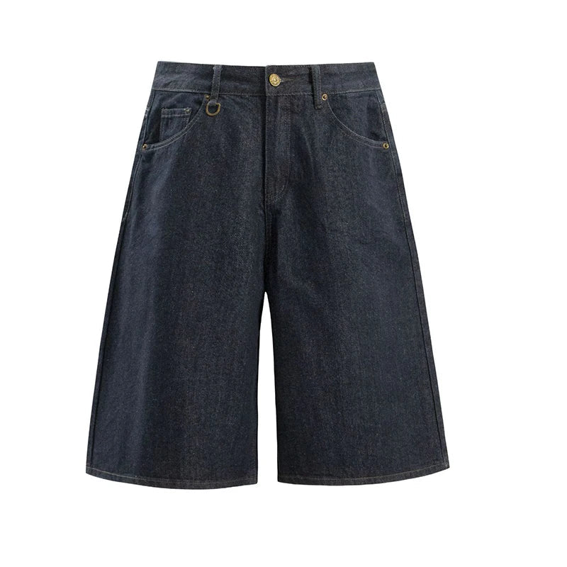 Essentials Contrast Stitch Denim Shorts Jorts — vista frontale