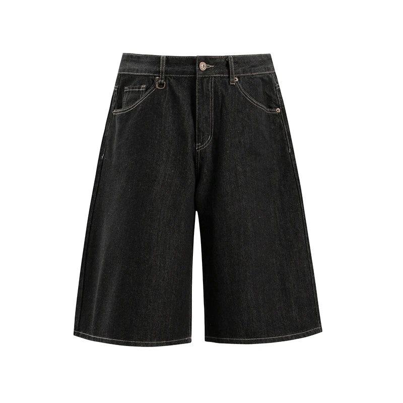 Essentials Contrast Stitch Denim Shorts Jorts — vista posteriore