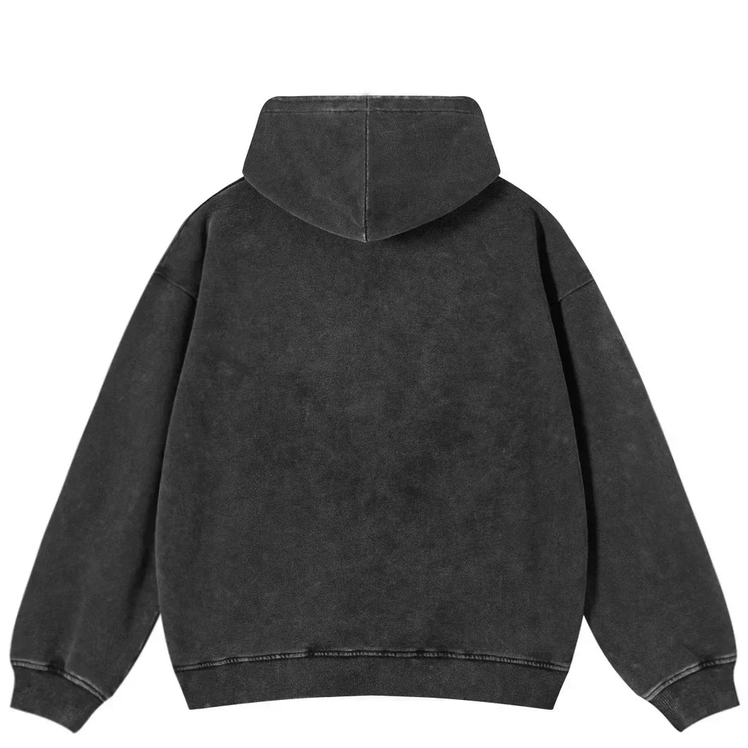 Eyes Eyes Eyes Graphic Washed Black Hoodie — vista posteriore