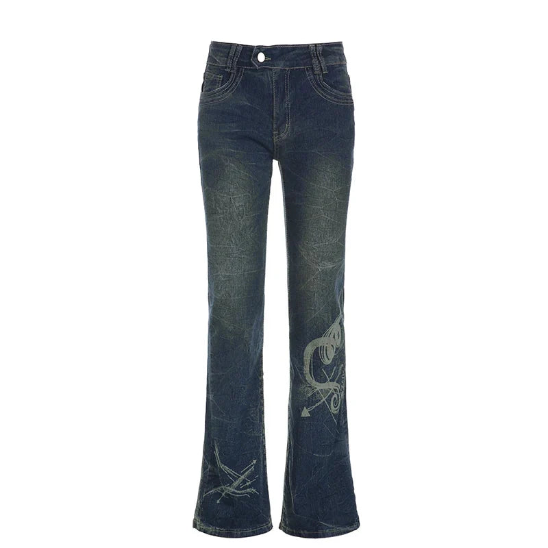 Fairycore Skinny Low Rise Flared Jeans — dettaglio della stampa