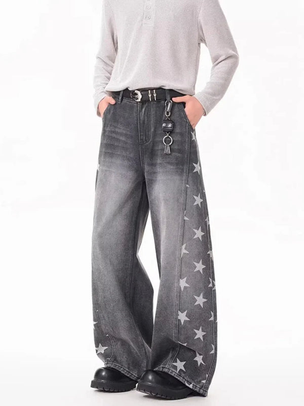 Falling Stars Graphic Denim Barrel Jeans — vista frontale