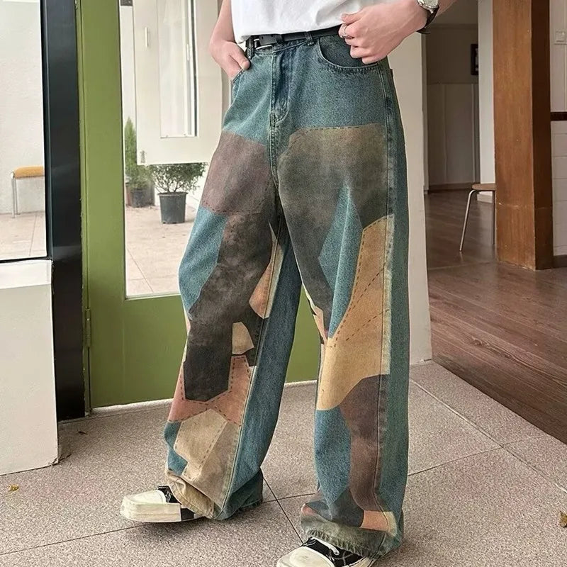 Fashion Patchwork Distressed Baggy Jeans — dettaglio della stampa