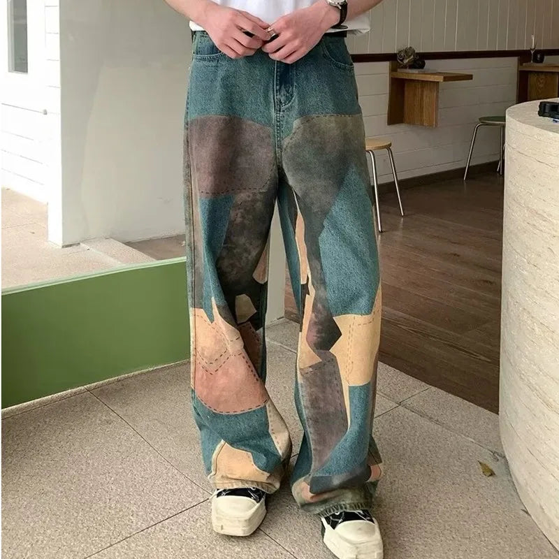 Fashion Patchwork Distressed Baggy Jeans — vista frontale