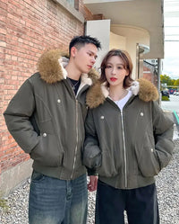 Faux Fur Collar Hooded Padded Parka Coat — dettaglio della stampa
