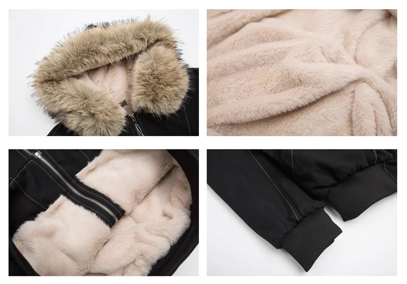 Faux Fur Collar Hooded Padded Parka Coat — vista laterale