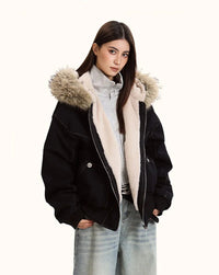 Faux Fur Collar Hooded Padded Parka Coat — vista posteriore