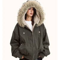 Faux Fur Collar Hooded Padded Parka Coat — dettaglio