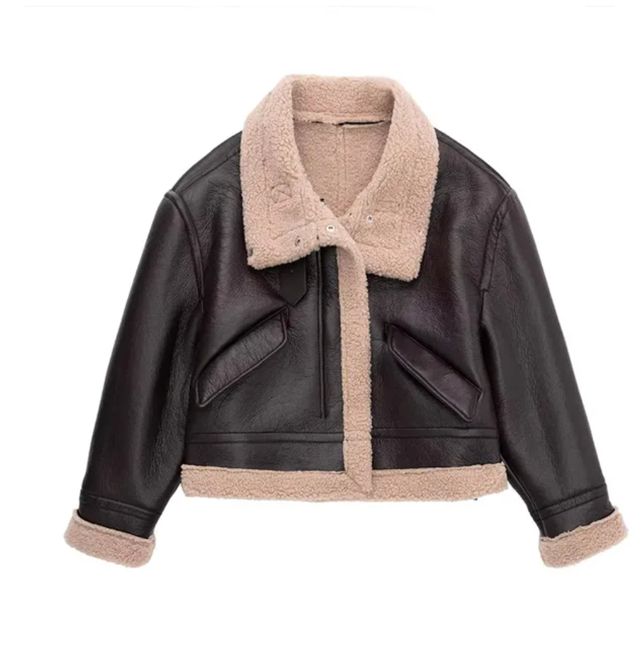 Faux Fur Leather Jacket — vista posteriore