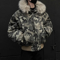 Faux Fur Lined Hood Arctic Camouflage Zip Up Jacket — dettaglio