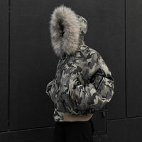 Faux Fur Lined Hood Arctic Camouflage Zip Up Jacket — vista posteriore