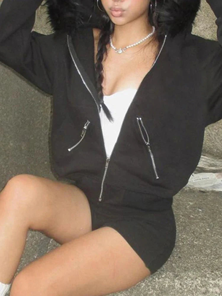 Faux Fur Lined Zip Up Hoodie — vista laterale