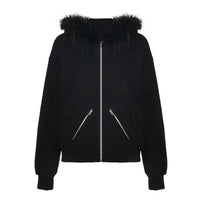 Faux Fur Lined Zip Up Hoodie — vista frontale