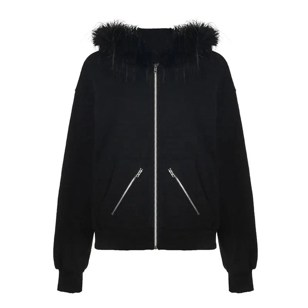 Faux Fur Lined Zip Up Hoodie — vista frontale