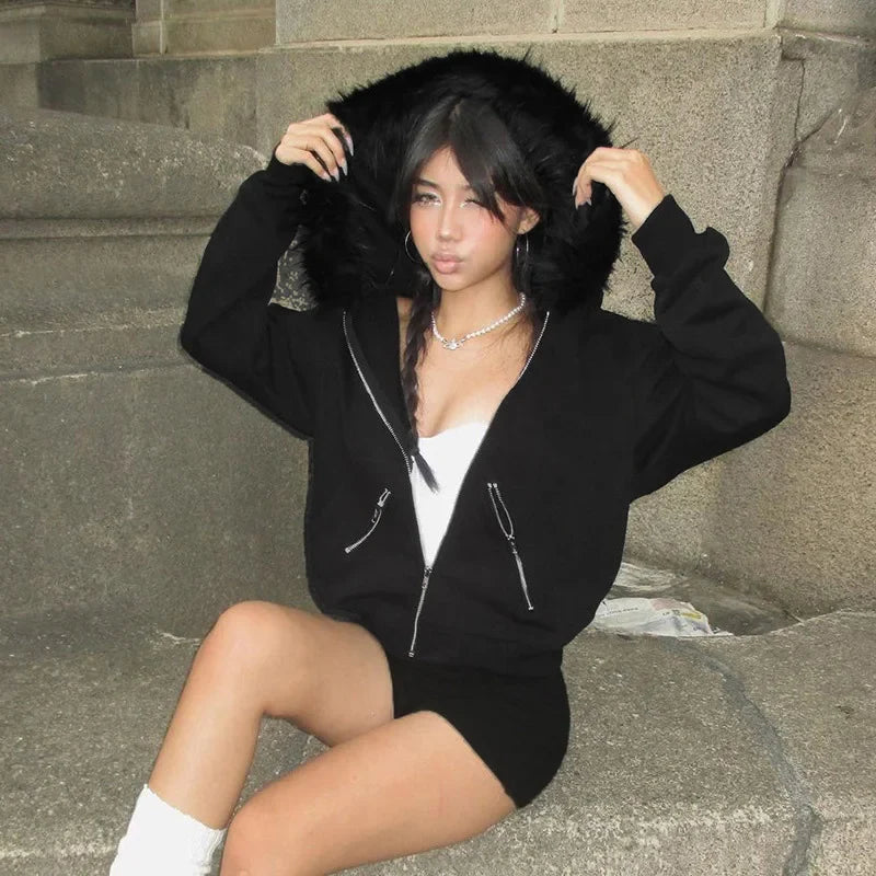 Faux Fur Lined Zip Up Hoodie — vista posteriore