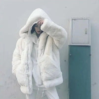 Faux Fur Velvet Hooded Jacket — vista frontale