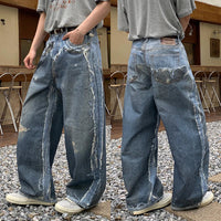 Faux Two Piece Distressed Baggy Jeans — dettaglio
