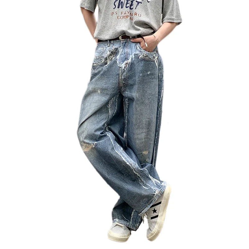 Faux Two Piece Distressed Baggy Jeans — in alternativa