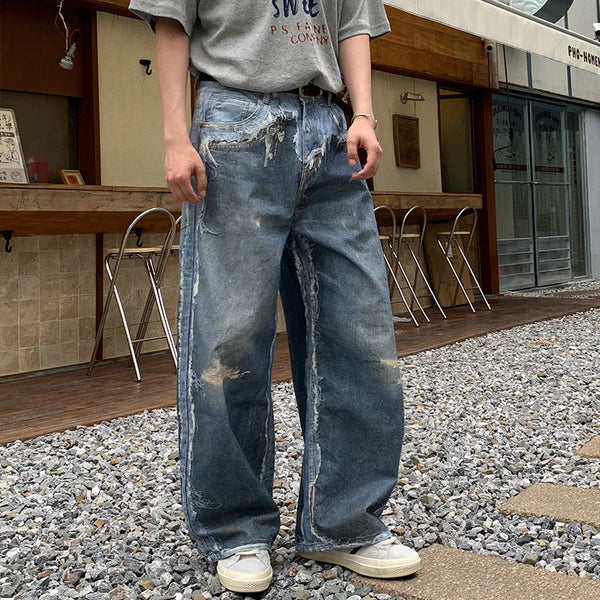 Faux Two Piece Distressed Baggy Jeans — vista frontale