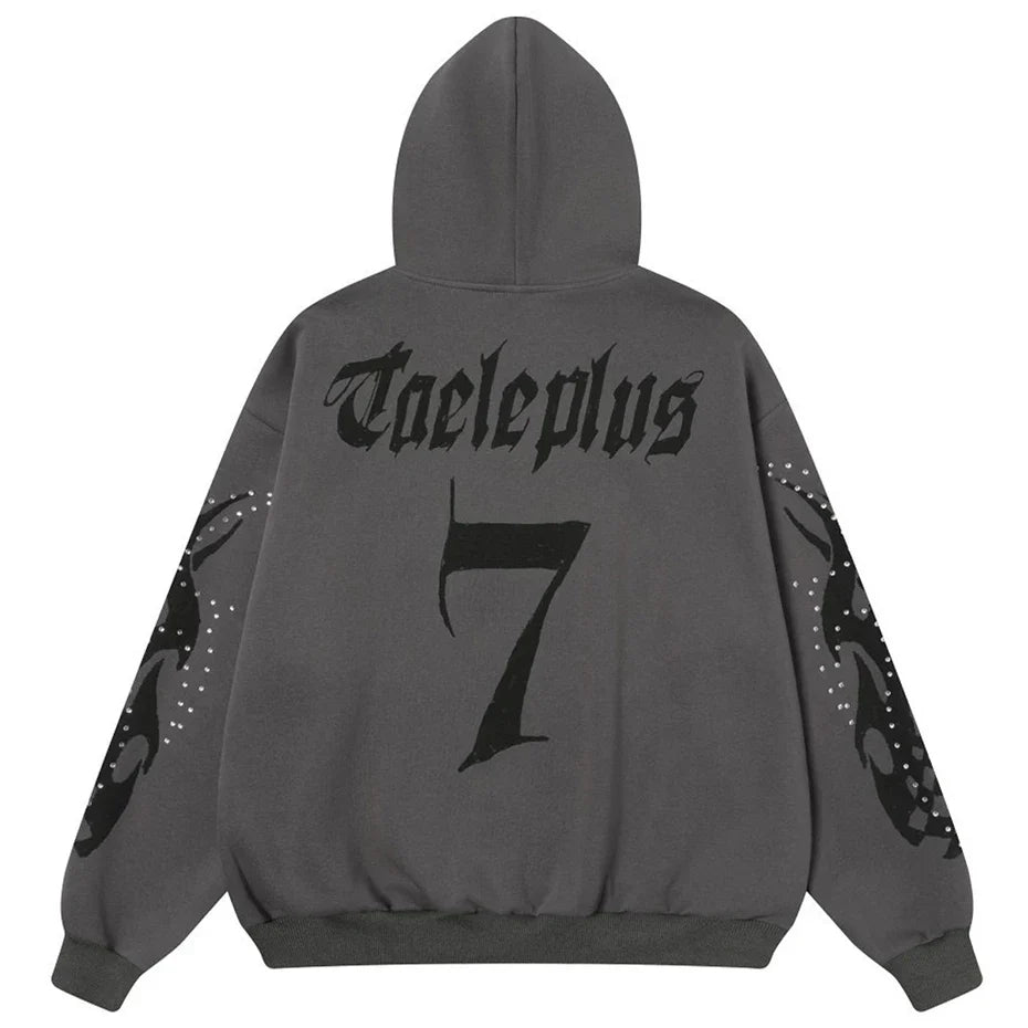 Fire Rhinestone Full Zip Up Hoodie — dettaglio della stampa