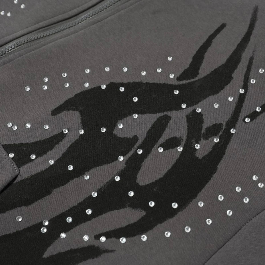 Fire Rhinestone Full Zip Up Hoodie — in alternativa