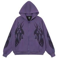 Fire Rhinestone Full Zip Up Hoodie — vista frontale