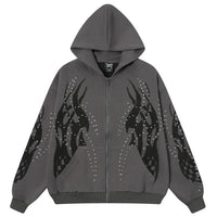Fire Rhinestone Full Zip Up Hoodie — vista posteriore