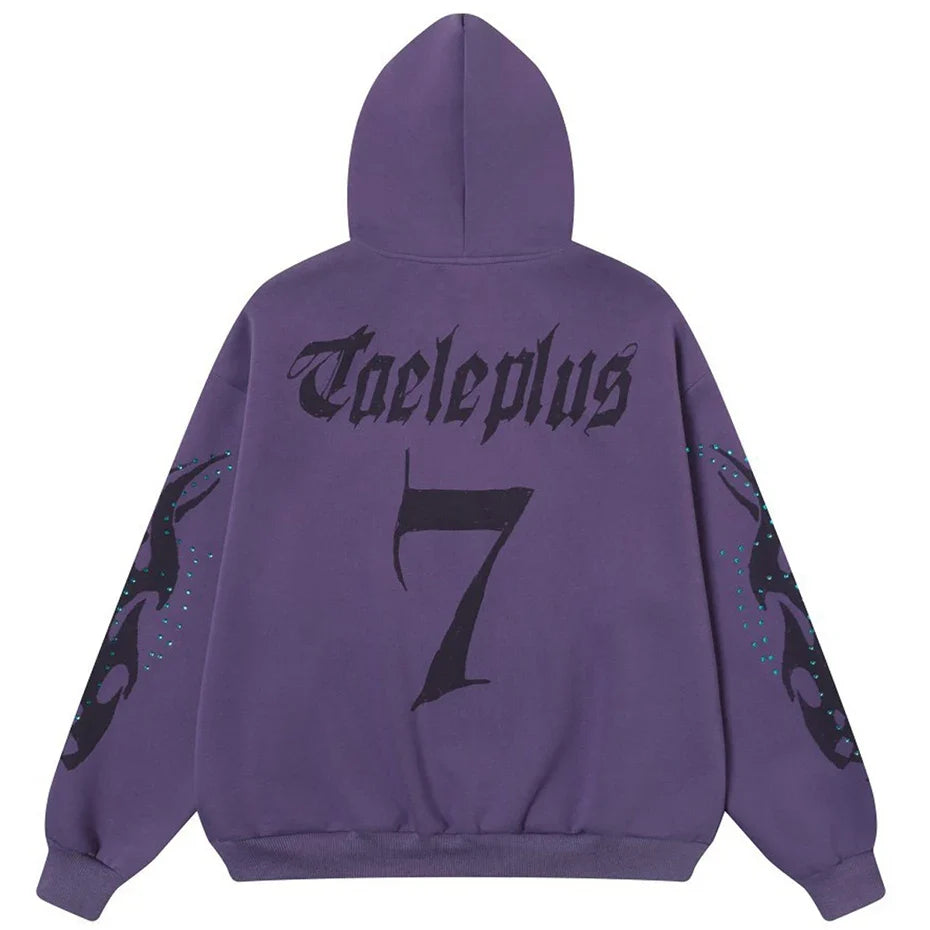 Fire Rhinestone Full Zip Up Hoodie — dettaglio