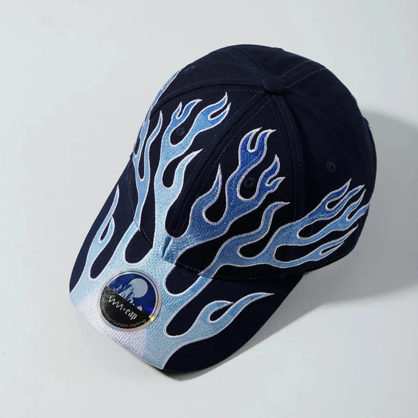Flame Embroidered Baseball Cap — vista frontale
