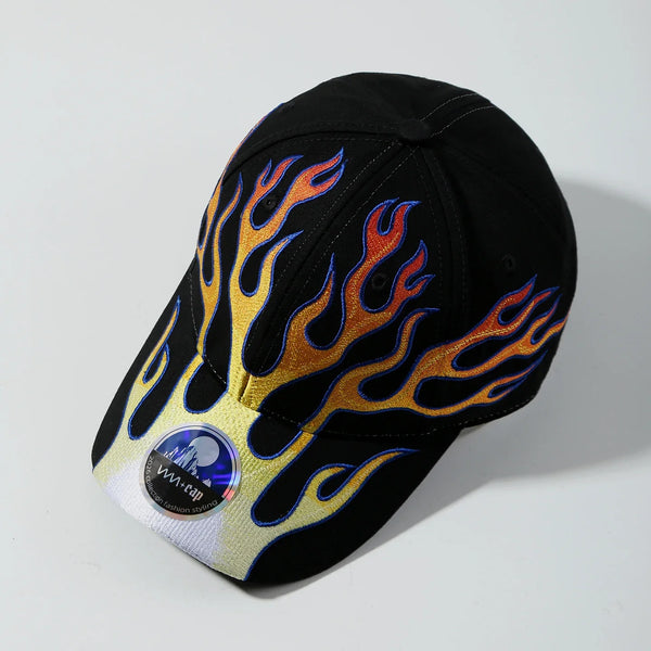 Y2K Flame Embroidered Baseball Cap