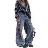 Flame Outline Baggy Embroidered Jeans — dettaglio