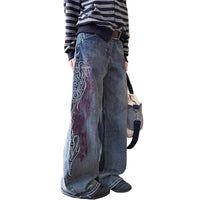 Flame Outline Baggy Embroidered Jeans — dettaglio della stampa
