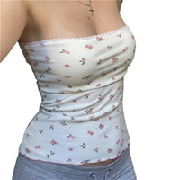 Floral Coquette Lace Trim Bandeau Tube Top — vista posteriore