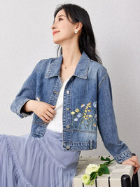 Floral Embroidered Denim Short Jacket — dettaglio