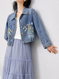 Floral Embroidered Denim Short Jacket — in alternativa