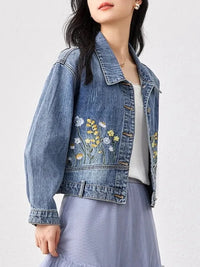 Floral Embroidered Denim Short Jacket — vista posteriore