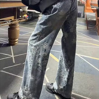 Floral Jacquard Embroidered Straight Leg Jeans — vista laterale