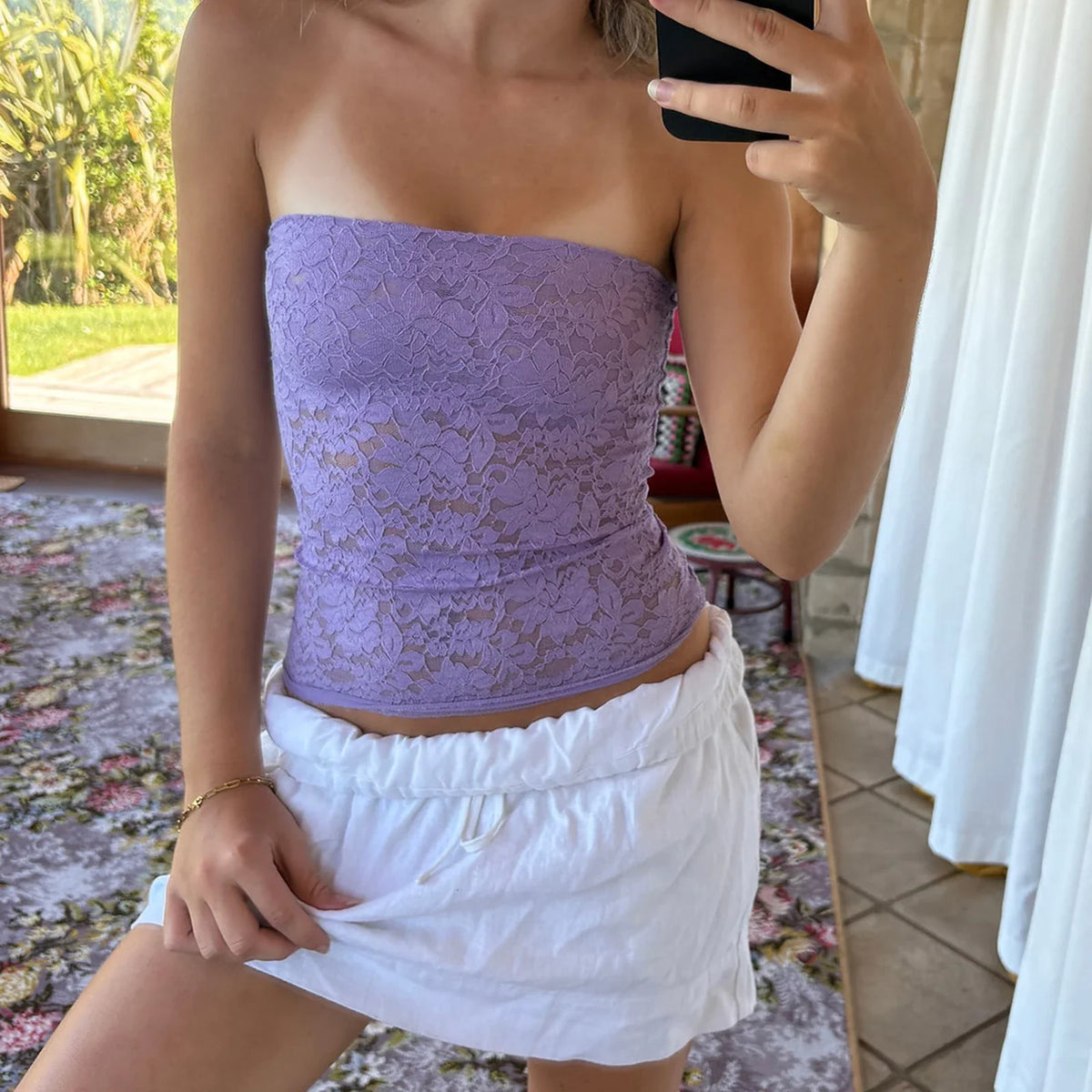 Floral Lace Bandeau Tube Top — vista completa