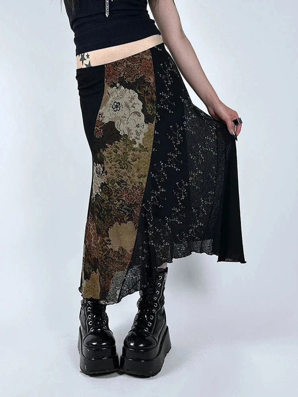 Floral Low Waist Flowy Midi Skirt — vista frontale
